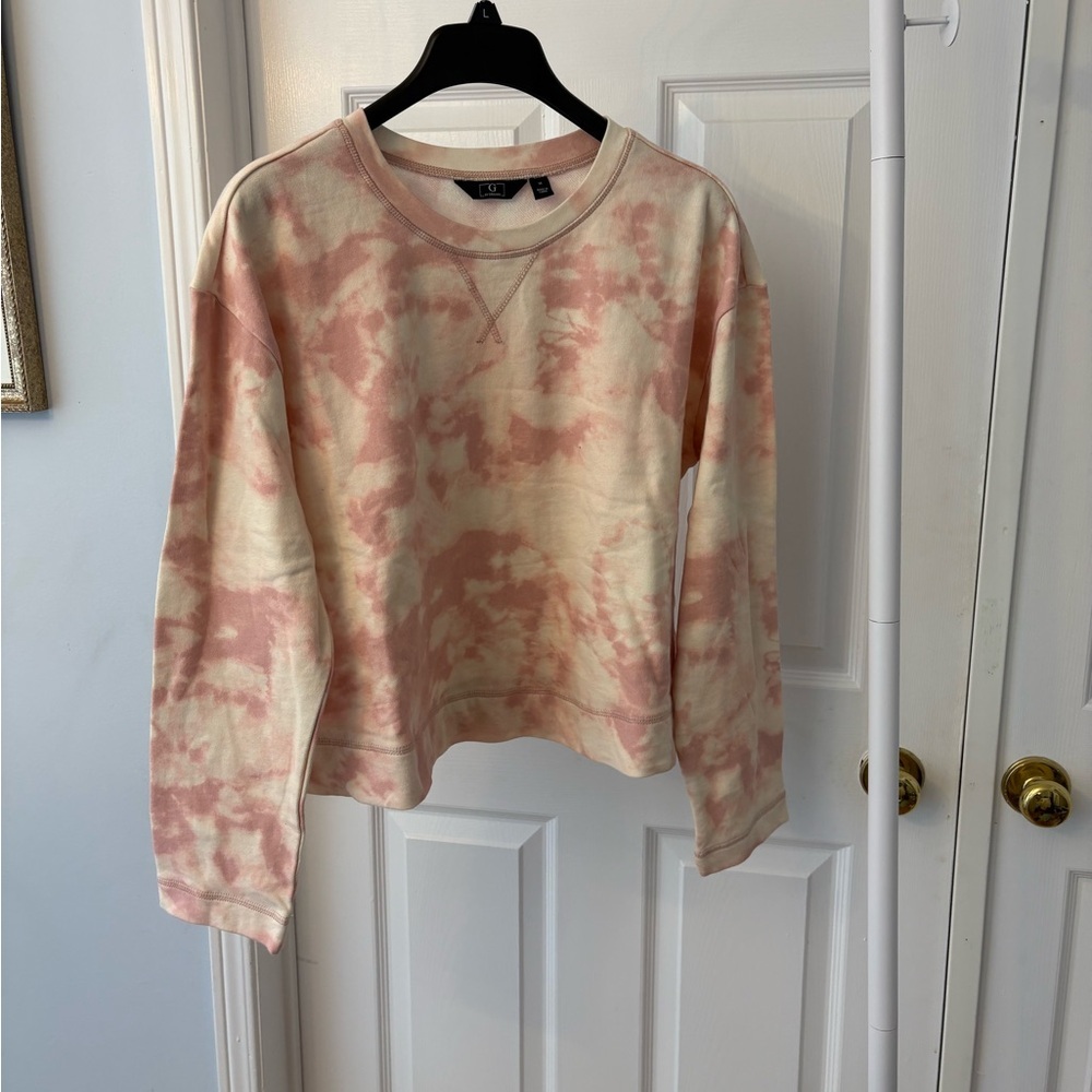 G by Giuliana Pink & Cream Tie-Dye Crewneck Sweatshirt Size Medium Cotton - Picture 7 of 9